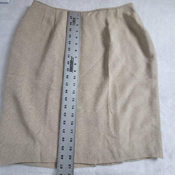 Emanuel Ungaro Beige Herringbone Wool Blend Pencil Skirt Size 12/46 Korea Made - Picture 9 of 9